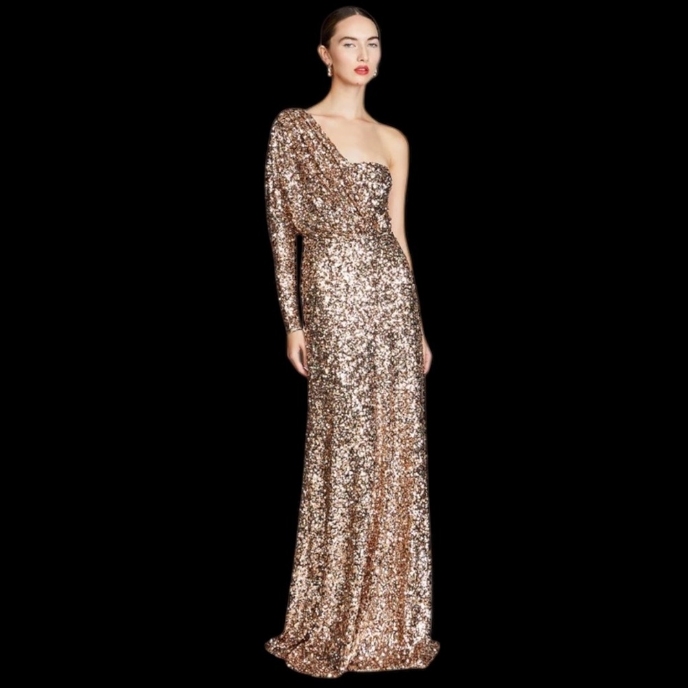 Halston Ramona Sequins Formal Gown Gold Confetti $695 Size 4 NWT - Picture 2 of 8